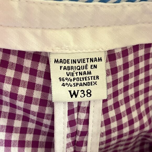 Footjoy Purple White Plaid Golf Chino Shorts Gingham Stretch Sports Mens Size 38 - Picture 3 of 9